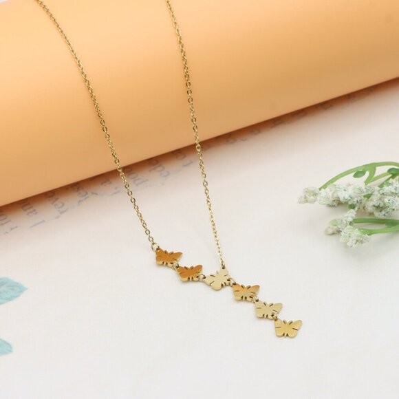 Yellow Gold Butterfly Pendant Necklace in Adjustable Chain Length, XPNL0357 - Picture 2 of 13
